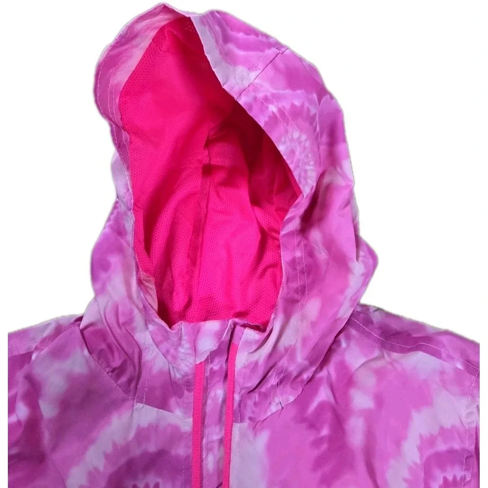 Girls XL Hurley Windbreaker Jacket Long Sleeve Full Zip Pockets Hyper Pink Logo